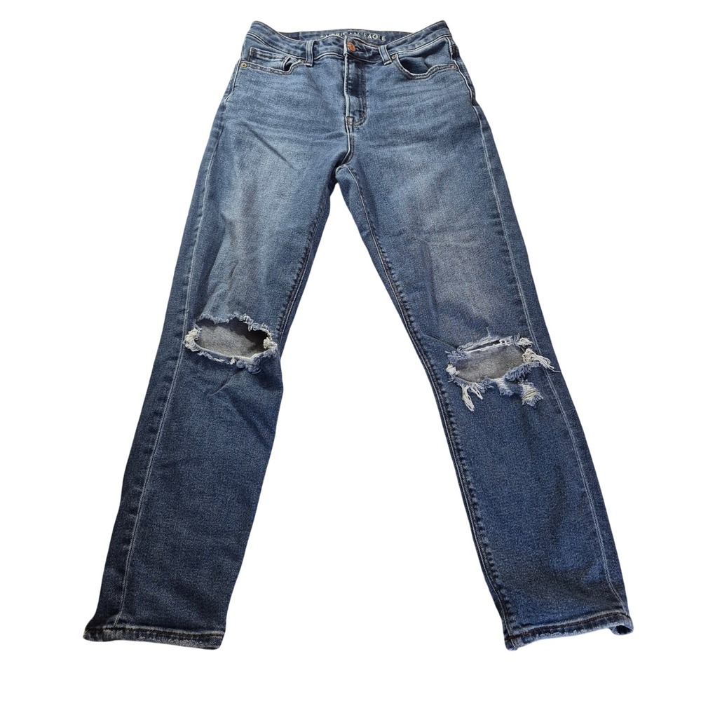 American Eagle Mom Jeans 4 Womens Blue Distressed 90s Grunge Streetwear Retro